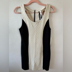 Kensie crochet‎ panel black and cream dress with zip back size small NWT